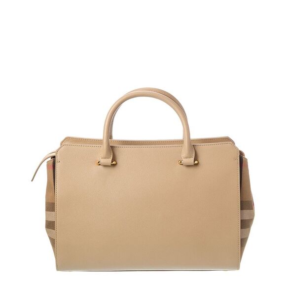 Burberry Banwell Leather & Check Canvas Satchel, Beige - Picture 2 of 4